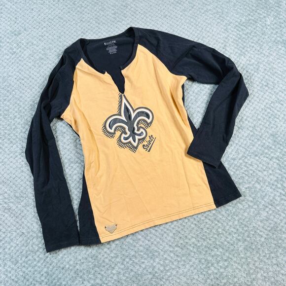Vintage y2k NEW ORLEANS SAINTS Two Tone Babydoll yellow/blue long sleeve top - Picture 1 of 4